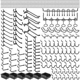 Hogurity 196 PCS Pegboard Hooks, Extra Thick 1/4" Heavy Duty Pegboard Hooks, Black Metal Pegboard Accessories with Peg Locks, Pegboard Bins for Garage Wall Organizer