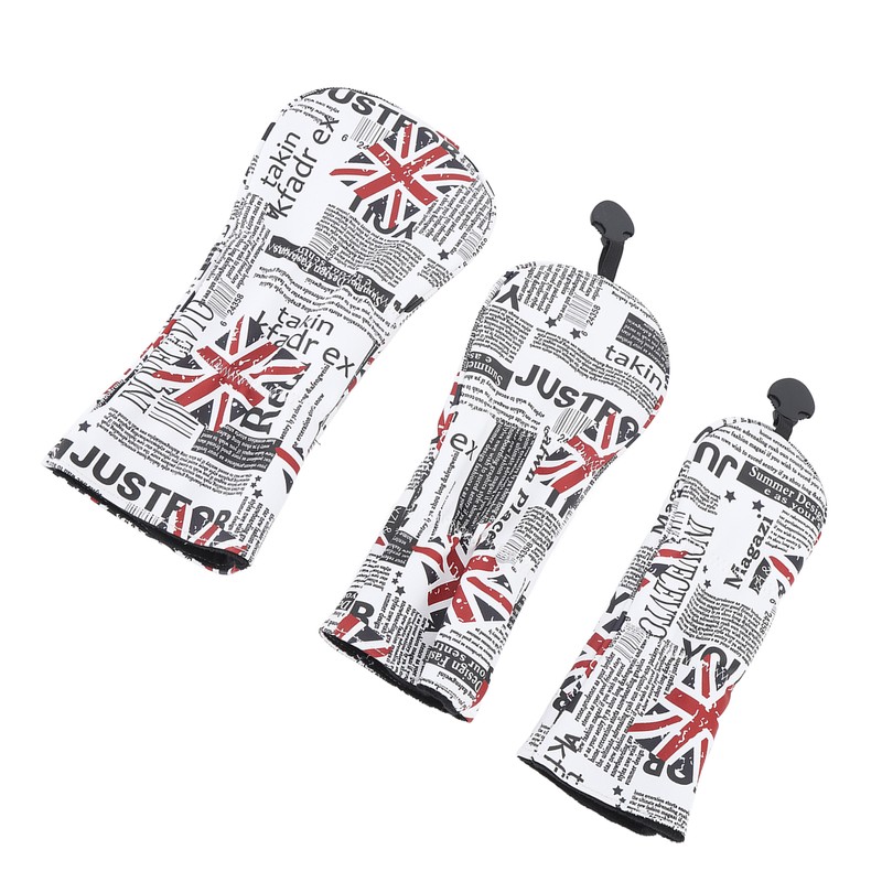 3PCS Golf Club Head Cover PU Waterproof English Flag Pattern