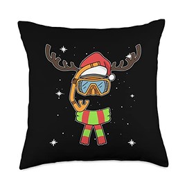 Christmas Scuba Diving Mask Reindeer Funny Santa Claus Diver Throw Pillow