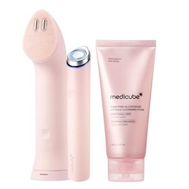 medicube Mini Booster Pro Plus Pink Cleansing Duo Set: Mini Booster Pro Cleansing Device Pink and PDRN Capsule Foam Cleanser | Pore, Makeup, Excess Sebum Care | Deep Cleansing Routine, Korean Skincare