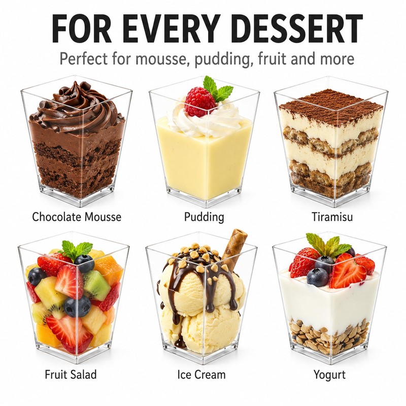 YANJINGSHE Dessert Cups, 100 Pack 120ml Clear Square Dessert Pots