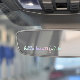 heqxwlAdd a Touch of Charm to Your Car with heqxwl Automotive Decals - Fun and Girly Hello Beautiful Mirror Sticker for Women - Rearview Window Accessories in Pink Vinyl (Colorful)