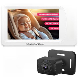 Chuanganzhuo Baby Car Camera with Advanced Night Vision, AHD 1080P 5inch IPS Full View Baby Monitor, Carseat Camera for Kids Infants Rear Facing Mirror, USB Powered, 5inch, Off-White