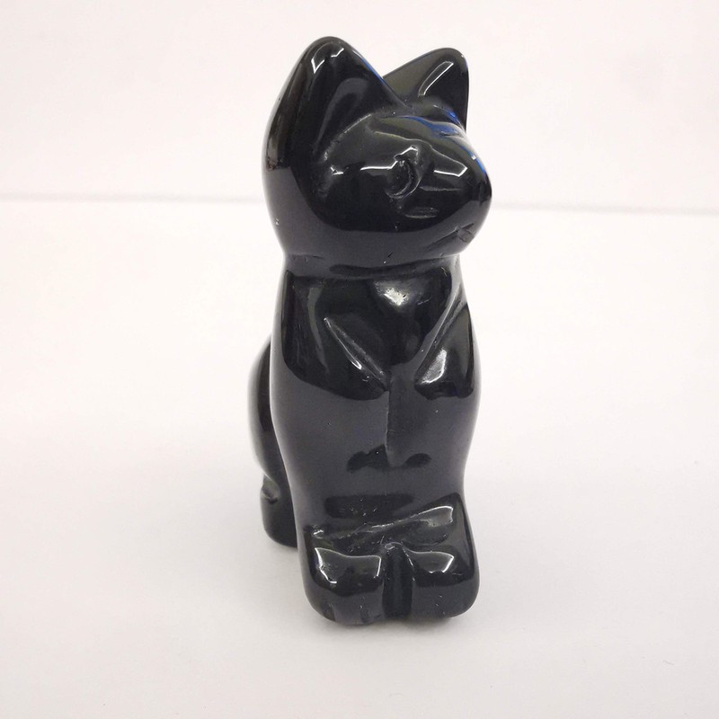 Lovionus89 Natural Black Obsidian Cat Crystals Stones Statue, 5cm Bag