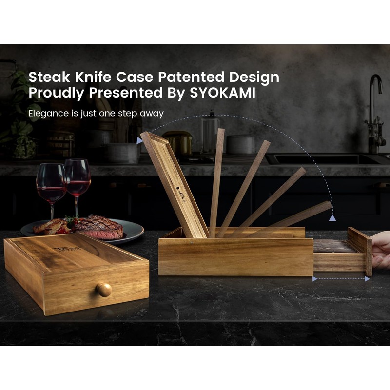 SYOKAMI Steak Knives Set of 6 with Drawer Organizer, 4.8