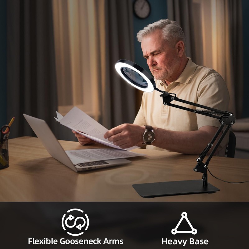 Magnifying Glass with Light and Stand, 3-in-1 Gooseneck Arms 3
