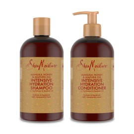 SheaMoisture Intensive Hydration Shampoo 384ml + Conditioner 384ml, für strapaziertes, trockenes Haar Manuka Honig & Mafura Öl Feuchtigkeitsspendendes Shampoo ohne Silikone und Sulfate 2 Stück