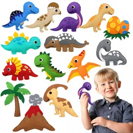 EQLEF Felt Sewing Craft Kits for Children, Dinosaur Felt Animals to Sew Kit First Sewing Kits for Children Educational Sewing DIY Felt Craft Kit for Beginner Boy Girls(14 Pack)