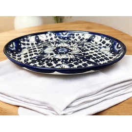 Talavera Blue and White Ceramic Dinnerware Platter, 15x11.5 Inches – Handcrafted Mexican Pottery Serving Tray for Meats and Appetizers