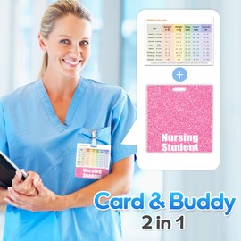 Plifal Nursing Student Badge Buddy with Pediatric Vital Signs Badge Card - Peds Nurse Essentials Accessories for Graduation Work, Pink Horizontal Temperature Weight Check Flash Card Cheat Sheet