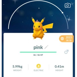 SHINY  PIKACHU W/ PINK AMETHYST CROWN!!!  - Pokémon Go - Register Trade