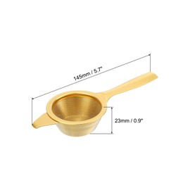 uxcell 1 Pcs Tea Infuser Filter with Foldable Handle, Drip Bowl, Fine Mesh Loose Tea Steeper, Stainless Steel Tea Strainer for Brew Loose Leaf Tea, Gold