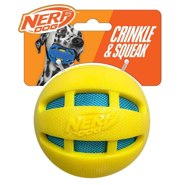 Nerf Dog 3.8in TPR Checker Squeak and Crunch Ball Dog
