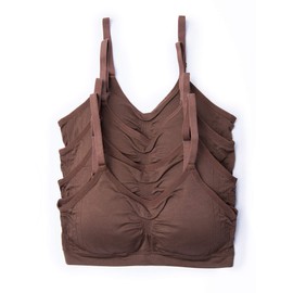 Kalon 4 Pack Women’s Nylon Spandex Removable Pads Comfort Cami Bras Wireless, 4pk Mocha, Medium-Large