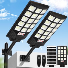 Solar Street Lights Outdoor Waterproof, 25000LM 8500K Motion Sensor Solar Powered Flood Lights with Remote Control, Dusk to Dawn Parking Lot Lights for Outside,Yard, Garden, 2-Pack