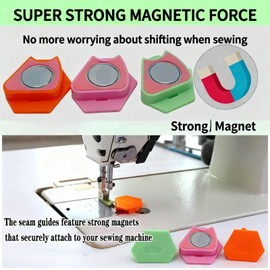 Jolynwin 3PCS Magnetic Seam Guide for Sewing Machine, Upgraded Multifunctional Polygonal Hemmer Guide with Scale, Essential Quilting Tool Sewing Supplies and Accessories