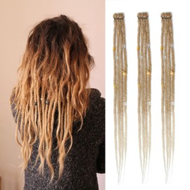 Dsoar Thin Dreadlock Extensions 20 Inch Clip In Dreads Handmade Dreads 3 Pieces Crochet Loc Extensions (27/613#)