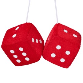 Soleebee Pair Fuzzy Plush Dice Car Hanging Ornament, Red with White Dots Soft Plush Dice Car Decoration Car Rear View Mirror Hanging Accessories (Red A)