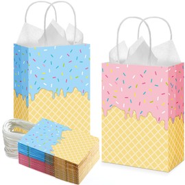 ReliThick 30 Pcs Ice Cream Gift Bags with Handles Ice Cream Paper Goodie Bags Summer Party Favors for Birthday Baby Shower Party Decor Supplies