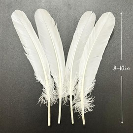 50pcs White Feathers 8~10 in,Beautiful Bulk Long Feather for Crafts（21-25CM）,Big Size Bilateral Natural Goose Feather,for Wedding Dress and Party Decoration,DIY Fabricating Handicraft Article(White)