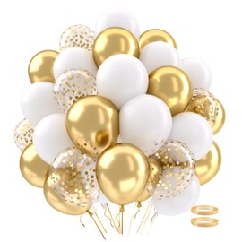 Gold and White Balloons Set, 62Pcs 12Inch White Metallic Gold Balloons with Gold Confetti Balloons for Birthday Wedding Anniversary Baby Shower Engagement Graduation Decorations