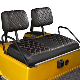 NOKINS Golf Cart Diamond Seat Covers Kit, Fit for Club Car DS Pre-2000 OEM Standard Front Seat Cushion, Golf Cart Vinyl Seat Cover, No Nails Required (Black&Brown Stitching)