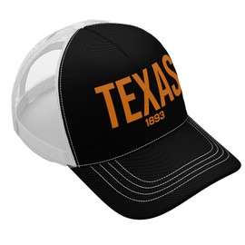 Printbox Originals Embroidered Texas Trucker Cap, Austin Texas Hat 1893, Longhorn Cap Unisex Gameday (Black/White)