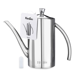 Oive Oil Can Stainless, KSENDALO 17oz Stainless Oil Dispenser Bottle, Drip Free/Everyday-use Stainless Oil Vinegar Cruet, Silver(500ML)