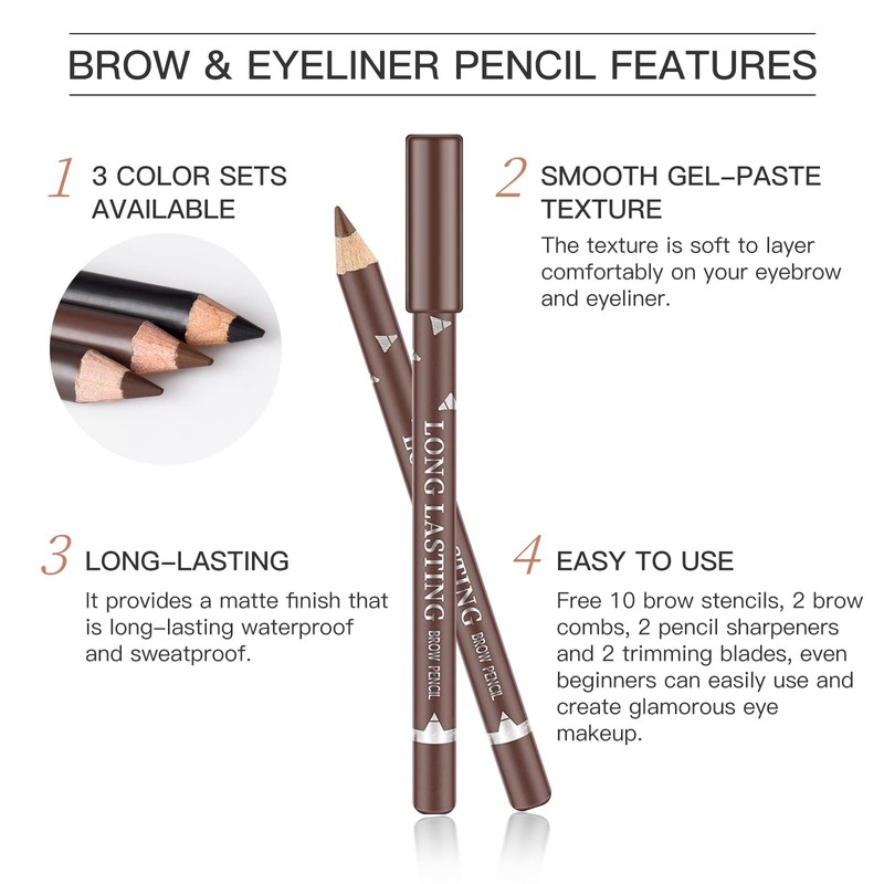 LOKFAR 12 PCS Eye-Brow Pencil Set, Waterproof Eyebrow Pencil Microblading
