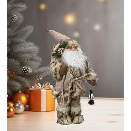 Kaemingk Traditional standing father christmas figure brown rustic Santa figurine nordic christmas decoration free standing plush ornament 30cm tall.