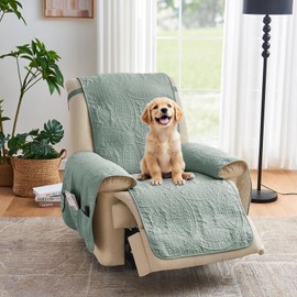 Pamhaven Quilted Recliner Covers, Water-Repellent Recliner Slipcovers, Recliner Covers Stay in Place, Pet Friendly Recliner Cover for Dogs, Washable Chair Protector (Recliner 22", Sage Blue)