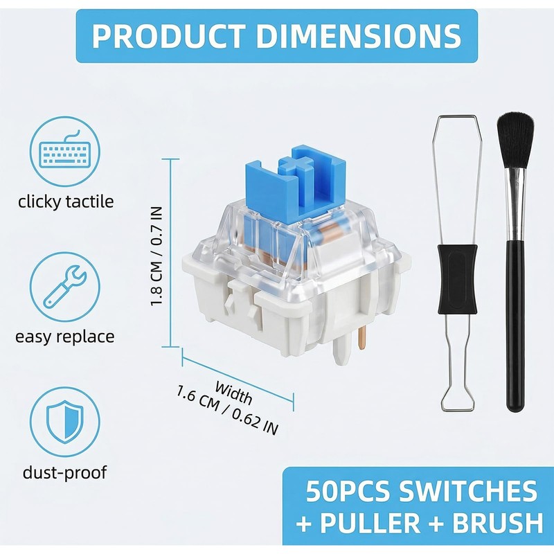 gblckadof 50Pcs Mechanical Keyboard Switches, 3 Pin Clicky