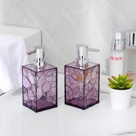 Hand Soap Dispenser, Clear Acrylic Plastic Liquid Pump Bottles Refillable Lotion Dispenser for Bathroom Decor Kitchen College Dorm, Purple 2 Pack