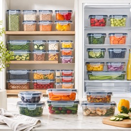 48-Piece Airtight Food Storage Container Set, 24 BPA-Free Stackable Plastic Containers and 24 Leakproof Locking Lids with Labels and Marker for Meal Prep and Pantry