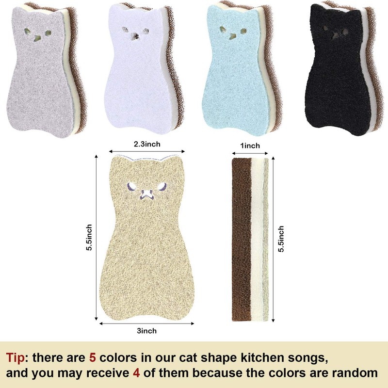 8 Pieces Cat Shape Kitchen Sponge Set Sink Double-Sided Cleaning