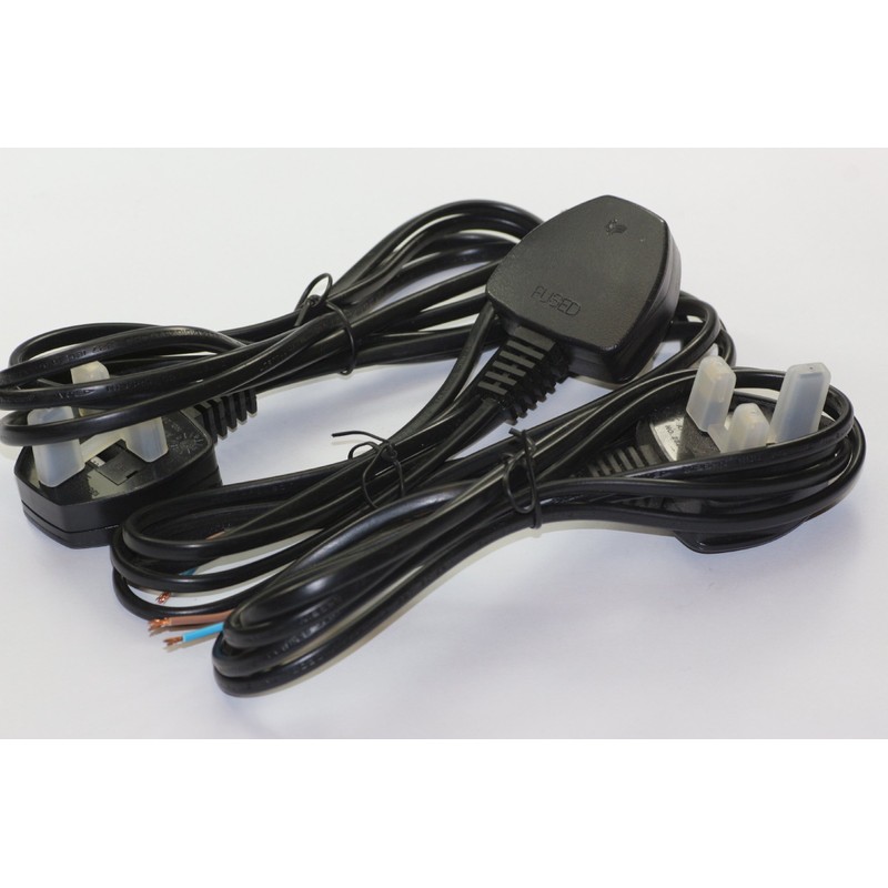 3 x 2m Mains Flex, Moulded UK Plug, Open End