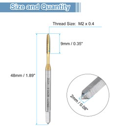 sourcing map Spiral Point Plug Threading Tap M2 x 0.4 Thread, Ground Threads H2, M35 High Speed Steel Cobalt, Titanium Nitride Coating, Metric Screw Taps Tapping Bit for Thread