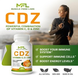 MUSCLE FOOD LABS 2 Pack, C D Z | Vitamin C, 1000mg | Vitamin D3, 125mcg | Zinc, 25mg | Non-GMO & Gluten Free | 240 Servings