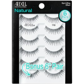 Ardell False Eyelashes, Natural Lashes 110 - Lightweight Reusable Strip Lashes, Eye-Lifting Effect, 5 Pairs + Bonus Pair