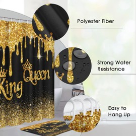 Pamnest 4 Pcs Shower Curtain Sets, Queen Royal Love Waterproof Bathroom Sets with Non-Slip Rugs, Toilet Lid Cover and Bath Mat, 12 Hooks, Accessories Modern Home Bathroom Decor 72" X 72"