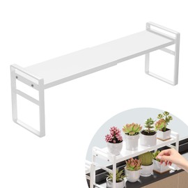 Stuzos Retractable Over The Sink Shelf - Carbon Steel Window Sill Plant Shelves, Kitchen Counter Shelf for Plants & Storage Organization Accessories (White)