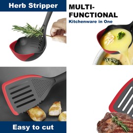 Spatula and Ladle Set, Multi-Functional Silicone Edge Cooking Utensil Set with Heat Resistant, Dishwasher Safe & Non-Scratch Design for Non-Stick Cookware