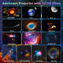 Astronaut Galaxy Projector for Bedroom, HD Focus Planetarium Projector with Timer and 360° Rotation, Night Light with 13 Film Discs and 9 Colors, Gift for Kids