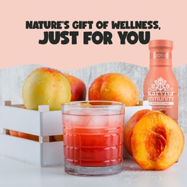 Organic Immunity Support Plant Based Juice, 6 bottles, 12 fl oz each, Peach Mandarin and Kiwi Flavor, Natural Electrolyte and High in Antioxidants, Non GMO, Low Glycemic Index