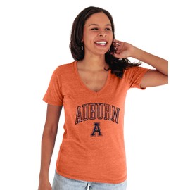Blue 84 Auburn Tigers Women's Tri-Blend T-Shirt Vintage Arch Over Secondary Color, Orange, X-Large