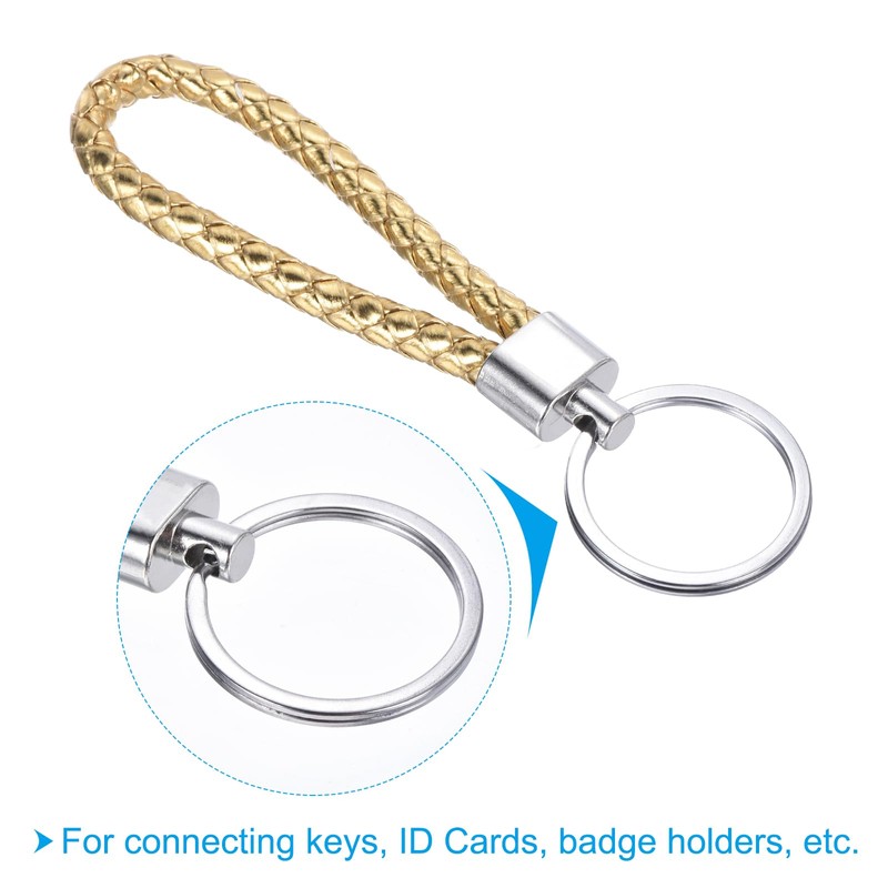 PATIKIL Braided Leather Keychain with Stainless Steel Key Ring, 3