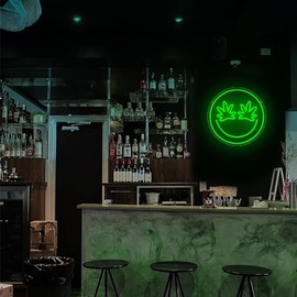 Green Leaf Neon Sign, Smile Face LED Neon Lights for Wall Decor Bedroom USB Powered Led Signs for Bar Game Room Hotel Birthday Party Man Cave Club Pub Party Decor(12.6"*12.6")