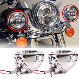SINLIRU Chrome Passing Lights Assembly 4.5inch Motorcycle LED Driving Fog Lamp with 4-1/2 inch Auxiliary Spot Light Housing Bucket Mount Bracket For Touring Electra Glide Road King