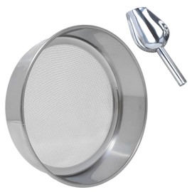 WideSmart Flour Mesh Sieve with a Flour Spoon Kitchen Fine Mesh Sieve Stainless Steel Silver Net Flour Sieve Baking Powder-shaped Sugar Filter Net 40 Mesh (20 cm)
