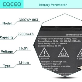 CQCEO 300769-003 Black Battery for Bose Sounddock Portable Digital Music System SoundLink Air Series 300769-001 300769-002 300769-004 300770-001 4ICR19/66 16.8V 32Wh 2200mAh